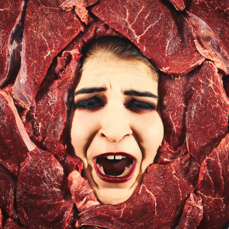 Woman shocked by the reality of fake meat