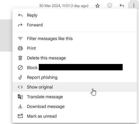 Gmail interface showing the phishing email