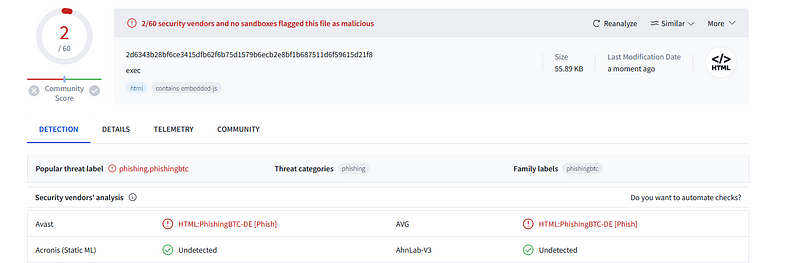 Detailed information from VirusTotal