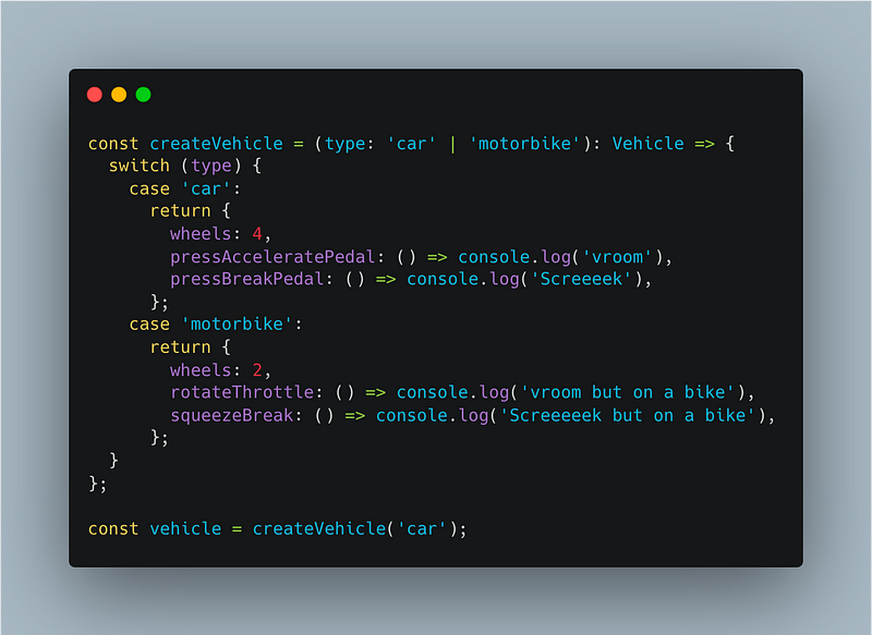 Function for creating a vehicle