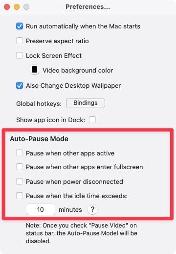 Auto-pause settings for wallpapers