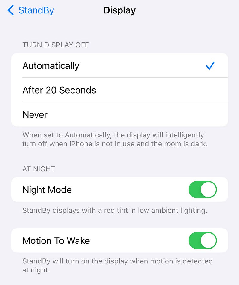 Updated StandBy mode settings