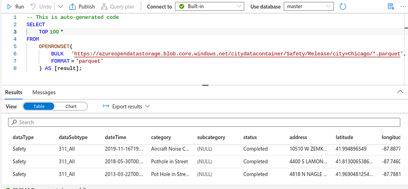 Analyzing the Chicago Safety Dataset with Azure Synapse