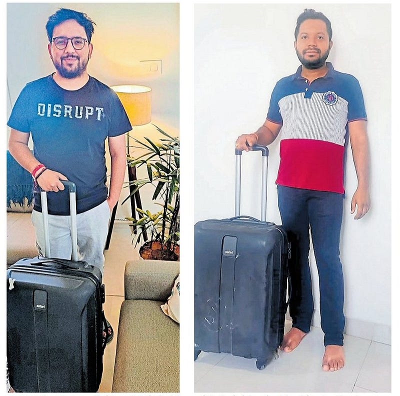 Nandan Kumar and Raj Shekhar with swapped luggage