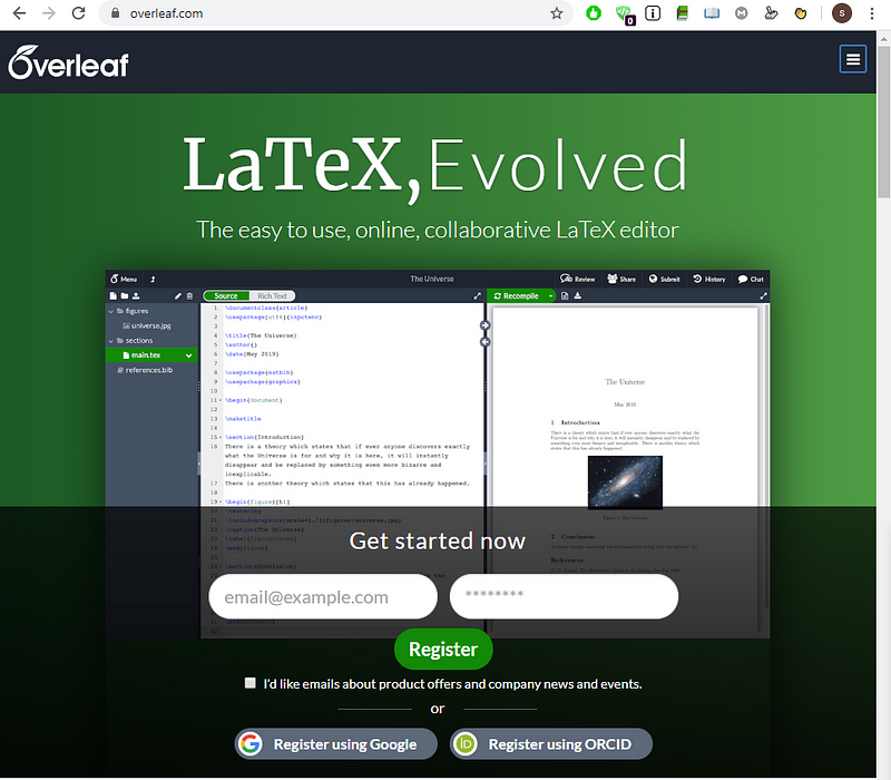 Overleaf account creation