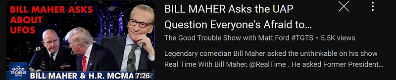 Bill Maher addresses the pressing UFO question