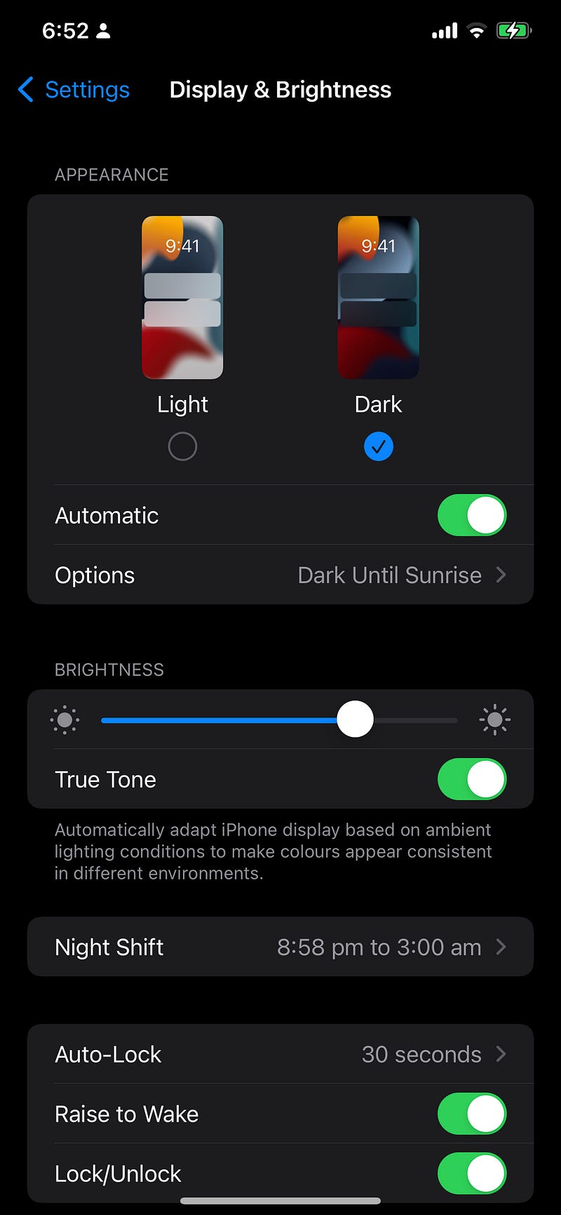 Setting to dark mode for nighttime use