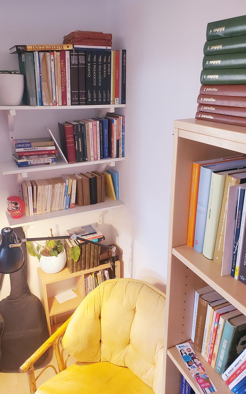 A personal library filled with inspiring books