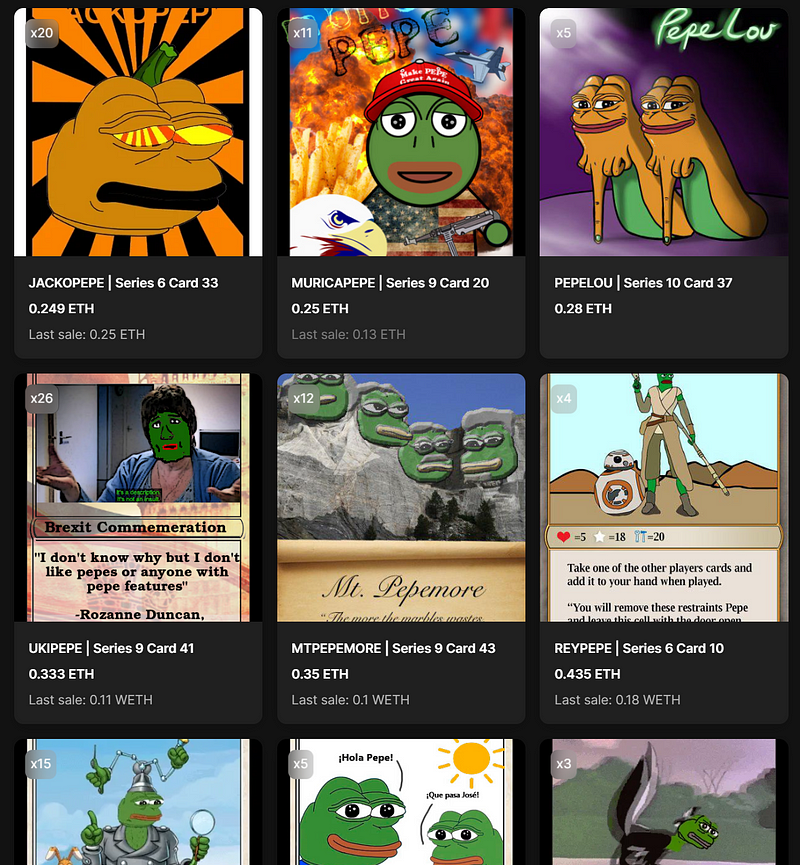 Rare Pepe search results