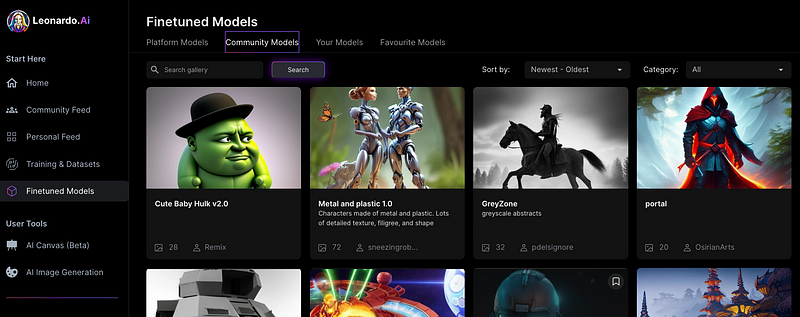 Community models available in Leonardo AI