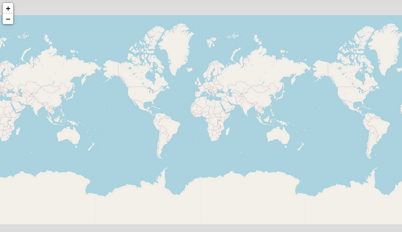 Default world map projection using Folium