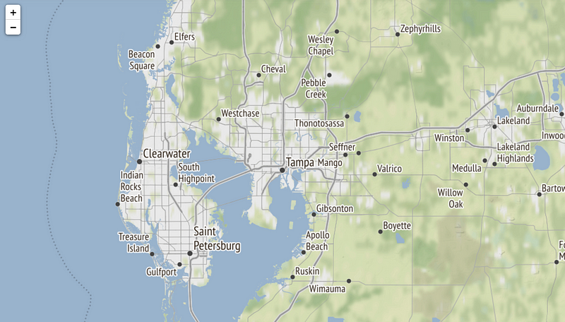 Map of Tampa with Stamen Terrain tiles