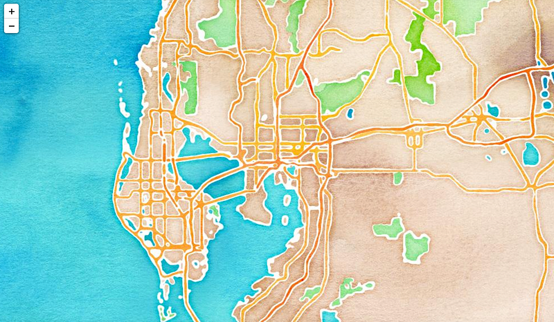 Watercolor map of Tampa using Folium