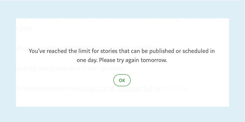 Screenshot of error message on Medium