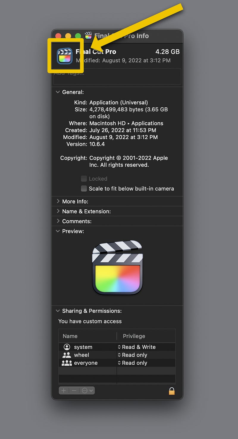 Screenshot of Get Info feature in Finder