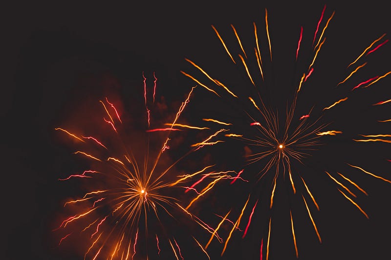 Ghostly green fireworks in the night