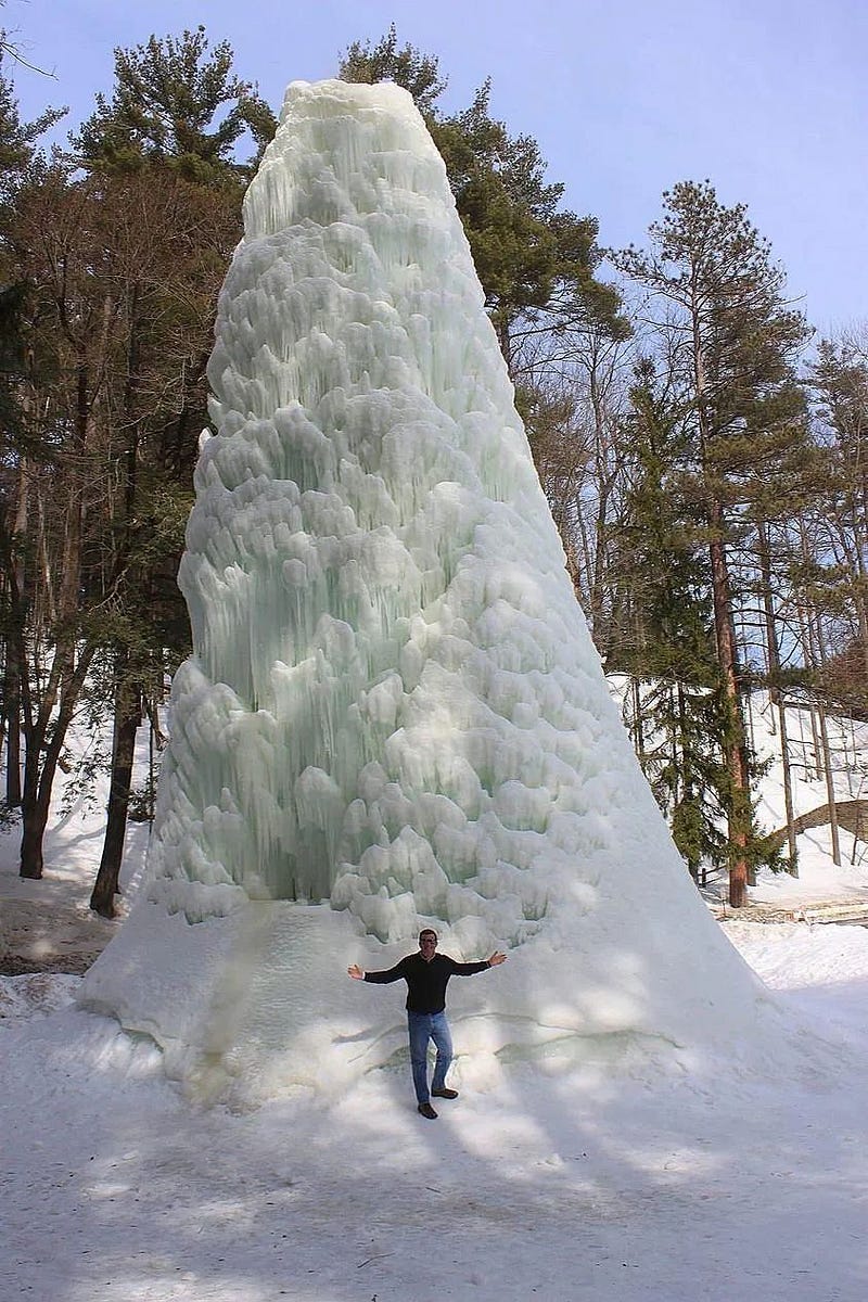 An ice volcano formed by a geyser.