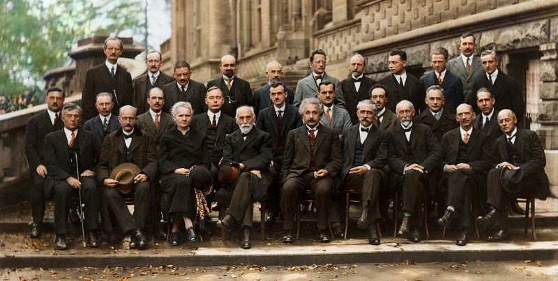 Iconic image of Marie Curie at the Solvay Conference