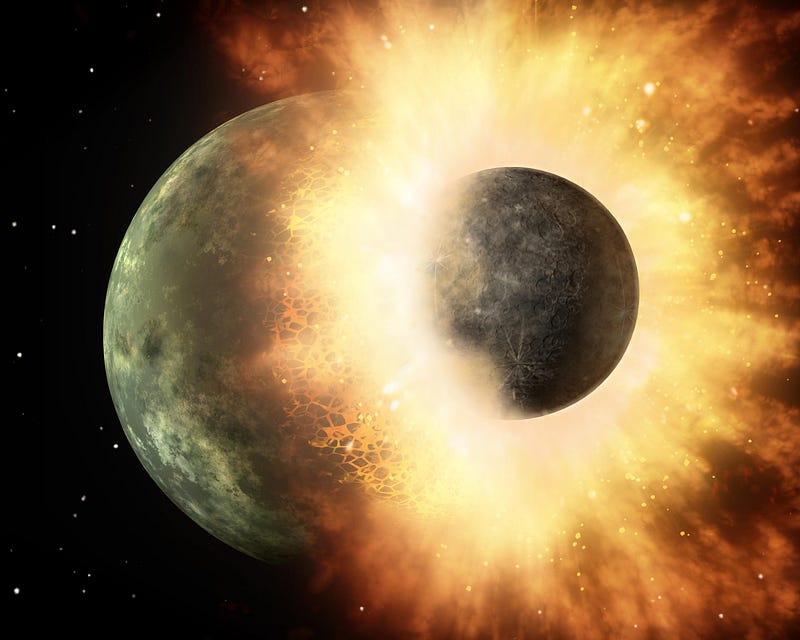 Artist's rendering of the ancient Moon after a collision