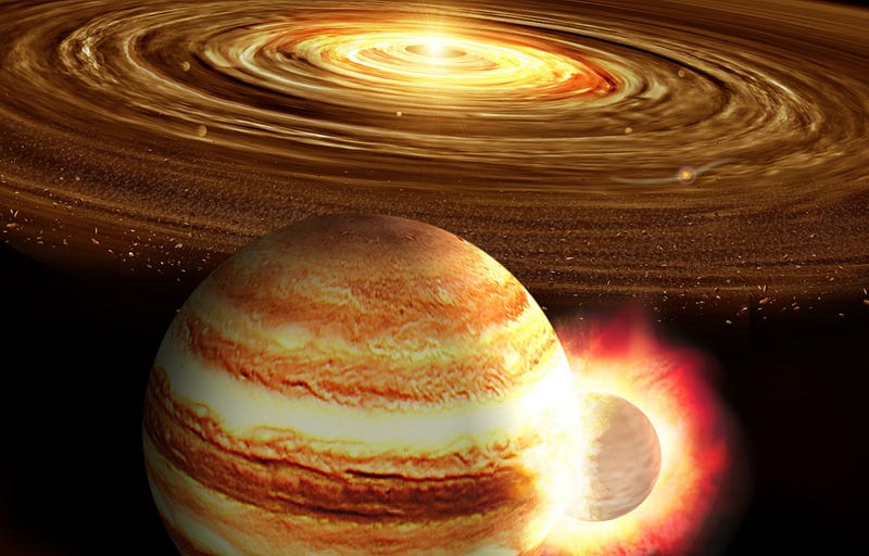 Artist's impression of Jupiter undergoing a massive collision.