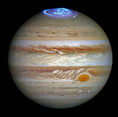 Hubble's view of Jupiter's auroras.