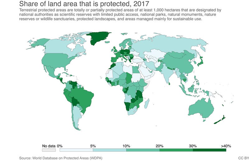 Protected land area by country in 2017