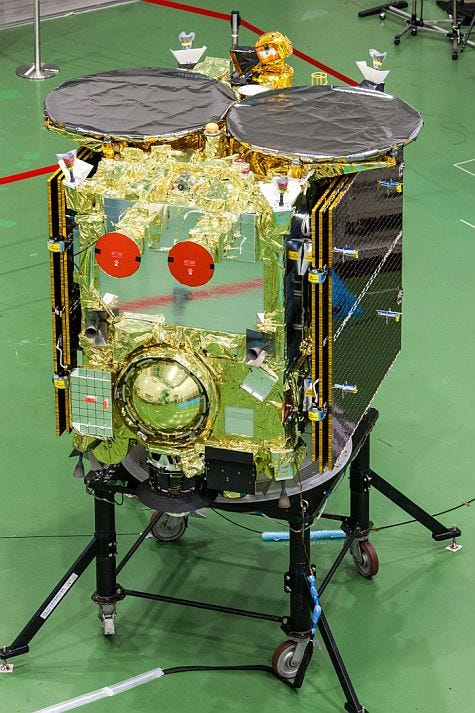 Hayabusa2 spacecraft showcasing its innovative flat antennas