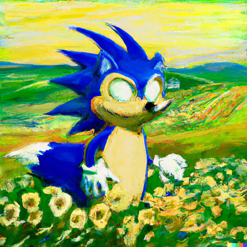 Sonic portrayed with Van Gogh’s flair