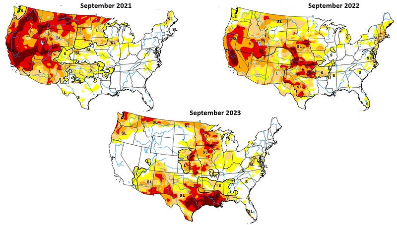 Drought map indicating short and long-term conditions