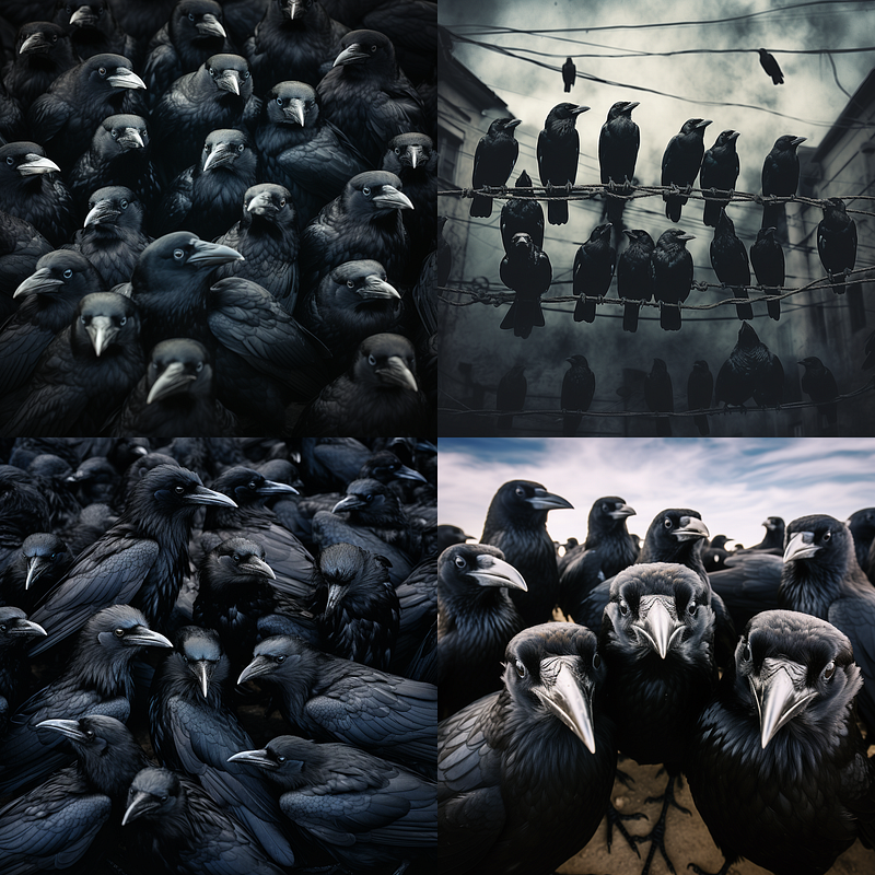 Results for 'a murder of' vs 'many' crows